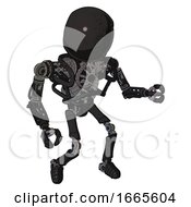 Poster, Art Print Of Droid Containing Round Head And Heavy Upper Chest And No Chest Plating And Ultralight Foot Exosuit Dirty Black Fight Or Defense Pose