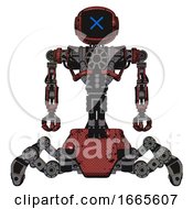 Poster, Art Print Of Automaton Containing Digital Display Head And X Face And Heavy Upper Chest And No Chest Plating And Insect Walker Legs Grunge Matted Orange Front View