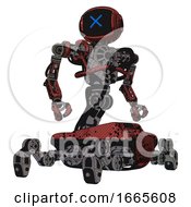 Poster, Art Print Of Automaton Containing Digital Display Head And X Face And Heavy Upper Chest And No Chest Plating And Insect Walker Legs Grunge Matted Orange Hero Pose