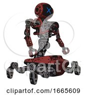 Poster, Art Print Of Automaton Containing Digital Display Head And X Face And Heavy Upper Chest And No Chest Plating And Insect Walker Legs Grunge Matted Orange Facing Left View