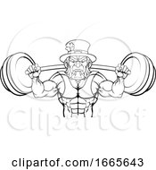 Poster, Art Print Of Leprechaun Mascot Weightlifter Lifting Big Barbell