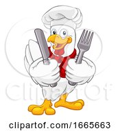 Chicken Chef Rooster Cockerel Knife Fork Cartoon