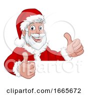 Poster, Art Print Of Young Santa Peeking Over Sign Christmas Cartoon