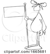 Cartoon Lineart Moose Holding A Blank Flag