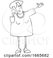 Poster, Art Print Of Cartoon Lineart Talkative Woman Yaking Away On A Cell Phone