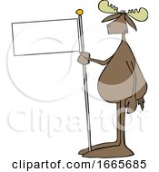 Cartoon Moose Holding A Blank Flag