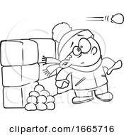 Poster, Art Print Of Cartoon Black And White Boy At A Snow Fort