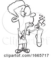 Poster, Art Print Of Cartoon Black And White Boy Holding A Stinky Sock