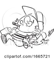 Cartoon Black And White School Boy Running Late by toonaday