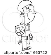 Cartoon Black And White Boy Carrying A Basketball