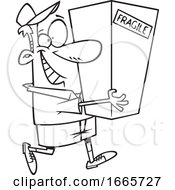 Poster, Art Print Of Cartoon Black And White Delivery Man Carrying A Package