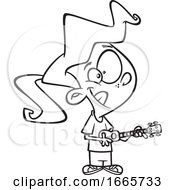 Cartoon Black And White Girl Playing A Ukulele by toonaday