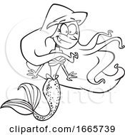 Cartoon Black And White Excited Mermaid by toonaday
