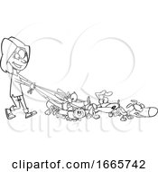 Cartoon Black And White Female Dog Walker by toonaday