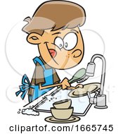 Poster, Art Print Of Cartoon Boy Washing Dishes