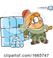 Cartoon Boy At A Snow Fort by toonaday