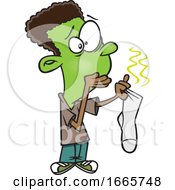 Cartoon Boy Holding A Stinky Sock