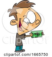 Cartoon Excited Boy Holding Cash