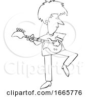 Poster, Art Print Of Cartoon Lineart Rock And Roller Playing A Guitar