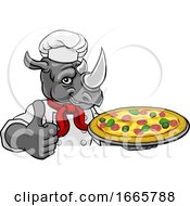 Poster, Art Print Of Rhino Pizza Chef Cartoon Restaurant Mascot Sign