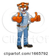 Poster, Art Print Of Tiger Construction Cartoon Mascot Handyman