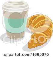 Poster, Art Print Of Take Out Coffee Cup And Croissant