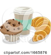 Poster, Art Print Of Take Out Coffee Cup Croissant And Muffin
