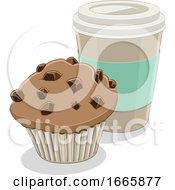 Poster, Art Print Of Take Out Coffee Cup And Muffin
