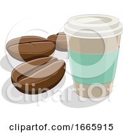 Poster, Art Print Of Take Out Coffee Cup And Beans