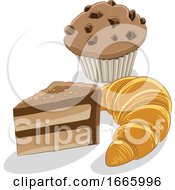 Poster, Art Print Of Slice Of Cake Muffin And Croissant