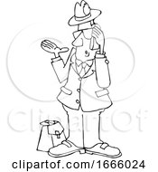 Poster, Art Print Of Cartoon Black And White Salesman Talking On A Phone