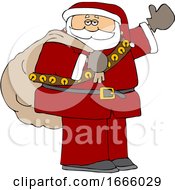 Poster, Art Print Of Cartoon Santa Claus Waving And Carrying A Christmas Sack
