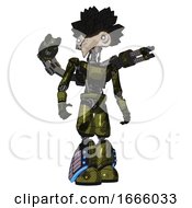 Bot Containing Bird Skull Head And White Eyeballs And Crow Feather Design And Light Chest Exoshielding And Ultralight Chest Exosuit And Minigun Back Assembly And Light Leg Exoshielding 