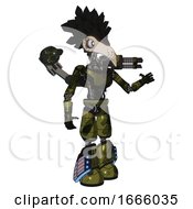 Poster, Art Print Of Bot Containing Bird Skull Head And White Eyeballs And Crow Feather Design And Light Chest Exoshielding And Ultralight Chest Exosuit And Minigun Back Assembly And Light Leg Exoshielding 