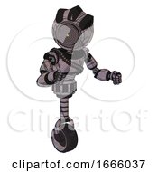 Poster, Art Print Of Mech Containing Green Dot Eye Corn Row Plastic Hair And Light Chest Exoshielding And Rubber Chain Sash And Unicycle Wheel Dark Sketchy Fight Or Defense Pose