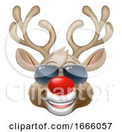 Poster, Art Print Of Cool Christmas Reindeer Cartoon Deer In Sunglasses