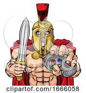 Poster, Art Print Of Spartan Trojan Gamer Gladiator Controller Mascot