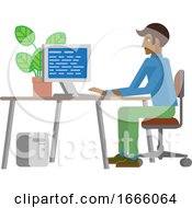 Poster, Art Print Of Man Working At Desk In Business Office Cartoon