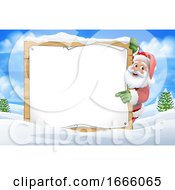 Poster, Art Print Of Santa Claus Sign Christmas Snow Scene Cartoon