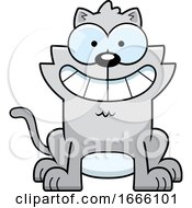 Cartoon Grinning Gray Kitty Cat