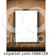 Poster, Art Print Of 3d Picture Frame On A Wooden Table Against A Grunge Wallpaper