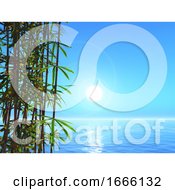 Poster, Art Print Of 3d Bamboo Against An Ocean Landscape