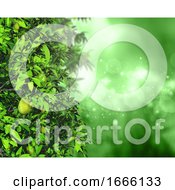 Poster, Art Print Of 3d Leaves And Fruit On A Defocussed Background With Bokeh Lights And Stars