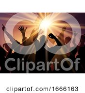 Poster, Art Print Of Party Crowd On Sunburst Background