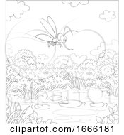 Poster, Art Print Of Black And White Mosquito Over A Pond