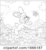Poster, Art Print Of Black And White Bunny Rabbit Chasing A Butterfly