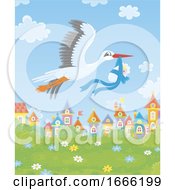 Poster, Art Print Of Flying Stork With A Baby