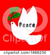 Poster, Art Print Of Minimal Christmas Card With Wishes Of Peace And White Dove Holding Green Branch