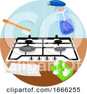Household Chores Clean Stove Top Illustration