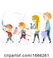 Poster, Art Print Of Stickman Family Cleaning Tools Illustration
